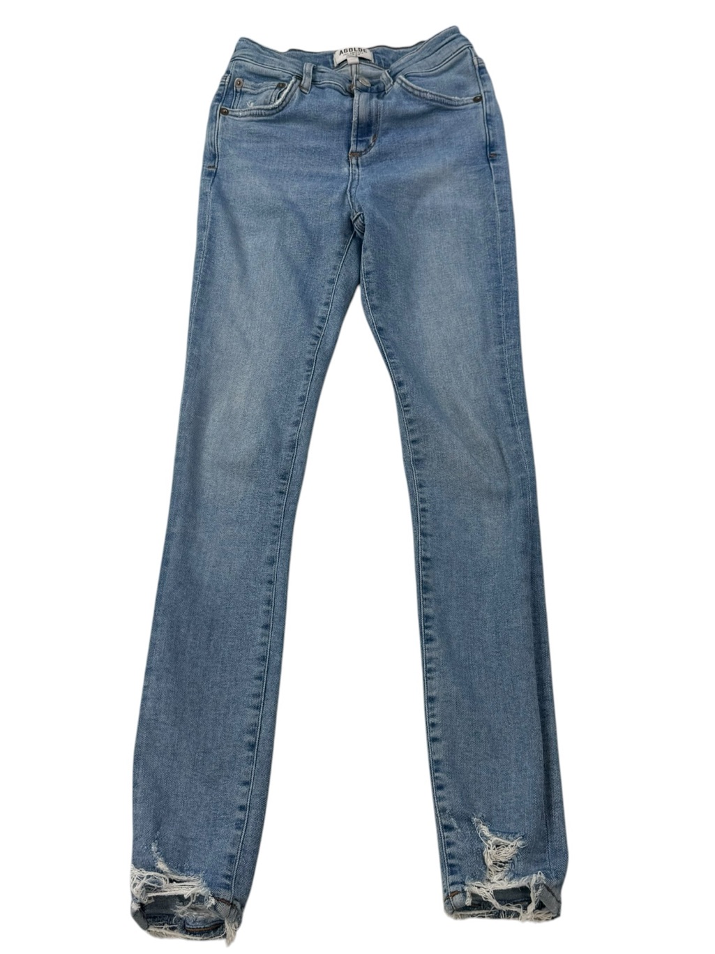 Agolde Light Blue Skinny Jeans With Distressed Hem Size 23
